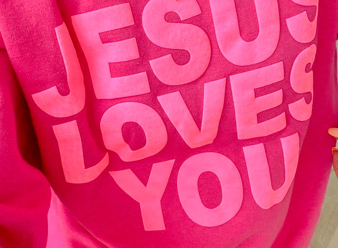 Jesus Loves You Puff Print Crewneck Sweatshirt