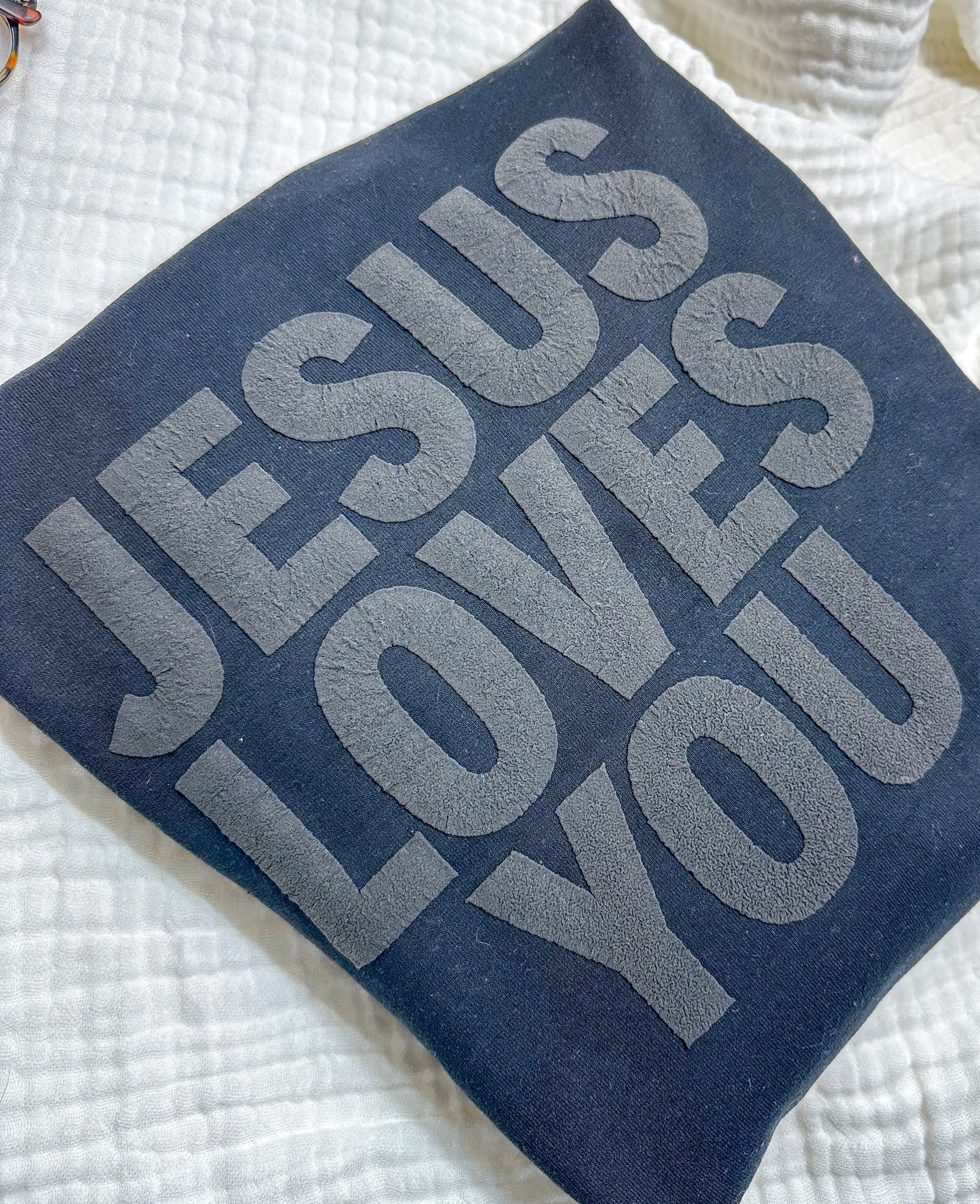 Jesus Loves You Puff Print Crewneck Sweatshirt