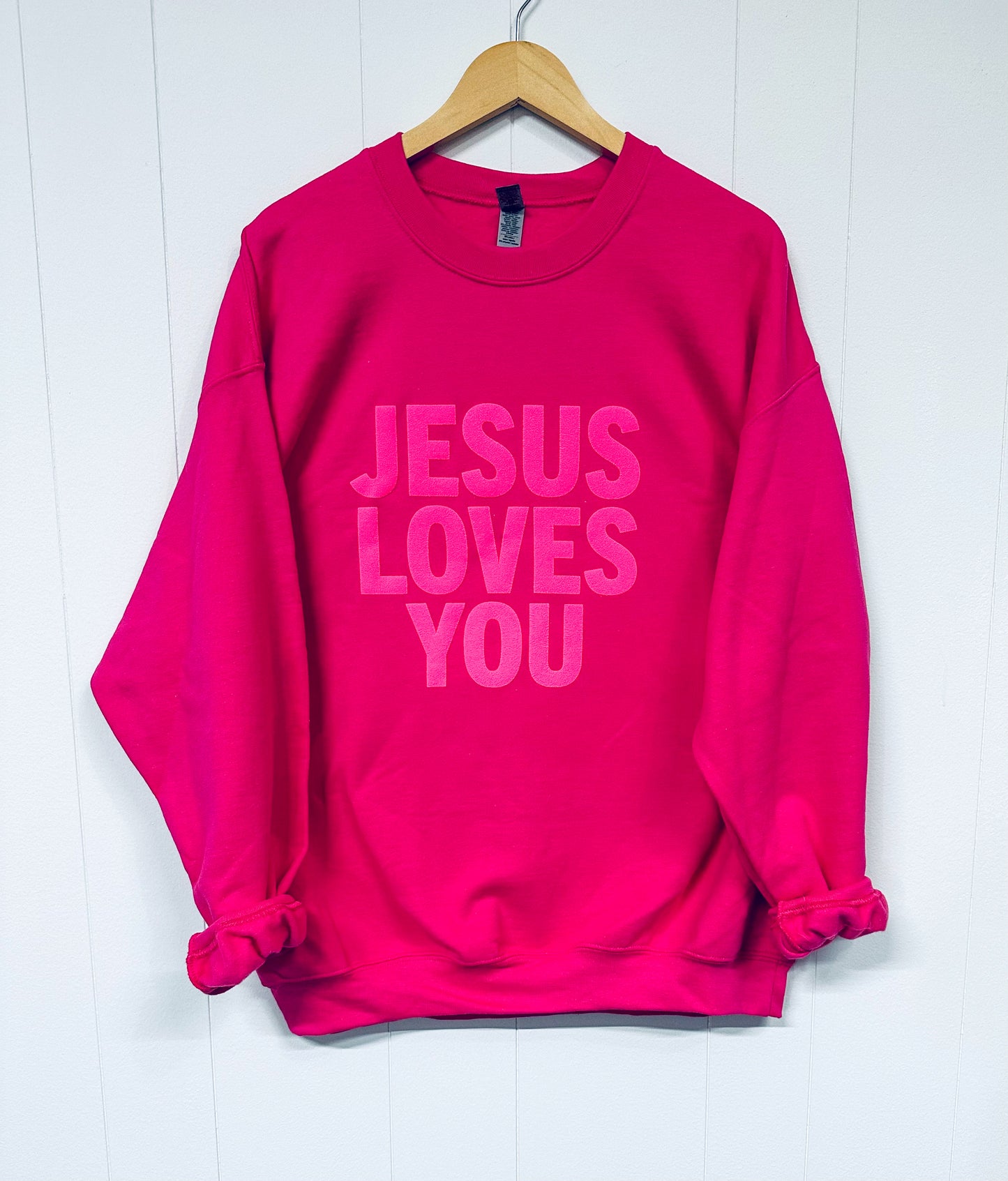 Jesus Loves You Puff Print Crewneck Sweatshirt