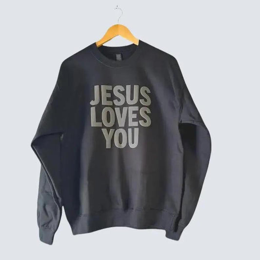 Jesus Loves You Puff Print Crewneck Sweatshirt